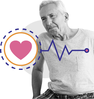 man wearing t-shirt. The image features a graphic to represent the person's heart