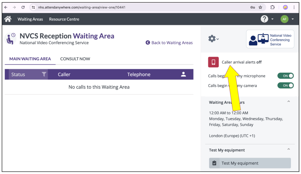 Waiting Area - Set caller alert process part 1