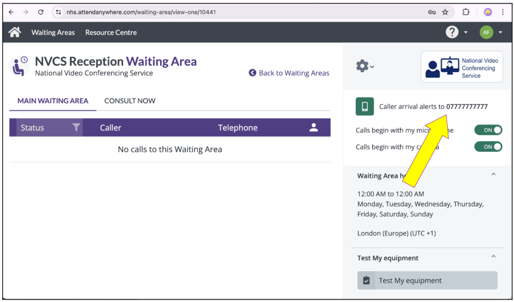 Waiting Area - Set caller alert process part 3